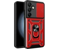 Hurtel Hybrid Armor Camshield su stoveliu ir kameros dangteliu Samsung Galaxy A26 – dėklas telefonui raudonos spalvos