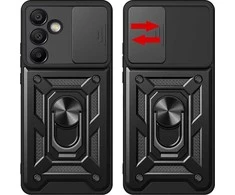 Hurtel Hybrid Armor Camshield su stoveliu ir kameros dangteliu Samsung Galaxy A56 – dėklas telefonui juodos spalvos