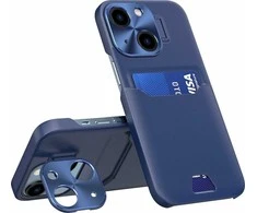 Hurtel Leather Apple iPhone 14 Plus card wallet su stoveliu dėklas telefonui mėlynos spalvos
