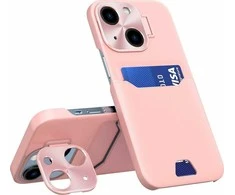 Hurtel Leather Apple iPhone 14 Plus Card Wallet Stand dėklas telefonui rožinės spalvos