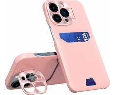 Hurtel Leather Samsung Galaxy S23 Plus card wallet su stoveliu dėklas telefonui rožinės spalvos