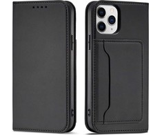 Hurtel Magnet Card dėklas telefonui Apple iPhone 12 Pro Pouch Card Wallet Card Holder juodos spalvos