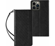 Hurtel Magnet Strap dėklas telefonui Apple iPhone 13 Pro Max Pouch Wallet + Mini Lanyard Pendant juodos spalvos