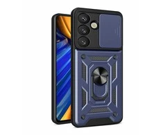 Hurtel Hybrid Armor Camshield su Stand and Camera dėklas skirtas Samsung Galaxy S25 Edge – Mėlyna