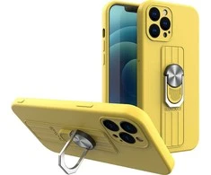 Hurtel Ring silikoninis dėklas su žiedu pirštui ir stoveliu Apple iPhone 12 Pro Max geltonos spalvos