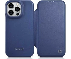 iCarer CE Premium Leather Apple iPhone 14 Pro Magnetic atverčiamas Leather MagSafe dėklas telefonui mėlynos spalvos (WMI14220714-BU)