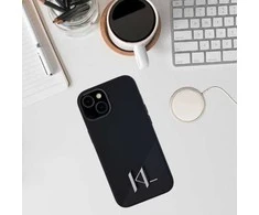 Dėklas Karl Lagerfeld Silicone Shadow Metal Initial MagSafe iPhone 15 juodos spalvos
