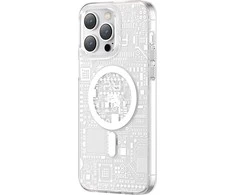 Kingxbar PQY Geek Series magnetic iPhone 14 Plus MagSafe dėklas telefonui sidabrinės spalvos