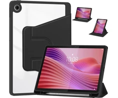 Planšetinio kompiuterio dėklas 4kom.pl 360 Crystal, skirtas Lenovo Tab 10.1 2025, juodas – apsauginis su stovu, prieiga prie prievadų ir mygtukų
