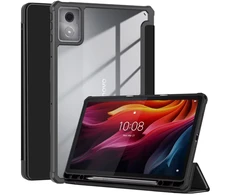 Planšetinio kompiuterio dėklas 4kom.pl Clear Pieštukas, skirtas Lenovo K11 Plus, juodas – apsauginis su stovu, prieiga prie portų ir mygtukų