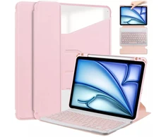 Dėklas na tablet 4kom.pl Dėklas 360 i Klaviatūra do Apple iPad Air 11 M3 2025/ Air 11 M2 2024 GEN 7, 6, rožinė