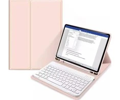 4Kom Tech-Protect SC Pen + klaviatūra su klaviatūra Apple iPad D 10.9” 10 / 2022 / 11” 11 / 2025 – dėklas planšetiniam kompiuteriui rožinės spalvos