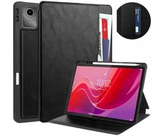 Dėklas na tablet 4kom.pl Odinis dėklas su kieszeniami na karty/ dokumenty do Lenovo Tab M11 TB330FU, juoda