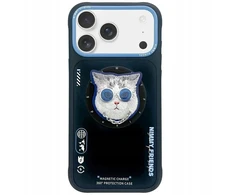 NIMMY dėklas GLASSES COOL CAT, suderinamas su „MagSafe“, skirtas IPHONE 17, juodas mėlynas