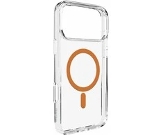 Puro Lite Mag TPU+PC dėklas suderinamas su MagSafe skirtas Apple iPhone 17 Pro – skaidrus su oranžinės spalvos žiedu