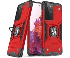 Wozinsky Ring Armor tvirtas hibridinis dėklas + magnetinis laikiklis skirtas Samsung Galaxy S22 Ultra, raudonas
