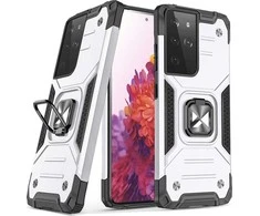 Wozinsky Ring Armor tvirtas hibridinis dėklas + magnetinis laikiklis skirtas Samsung Galaxy S22 Ultra, sidabrinis
