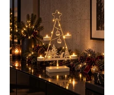 Koopman Kalėdinė dekoracija Metalinis žvakidė su LED eglutė 38 cm balta