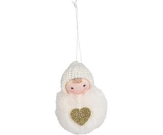 Kalėdinė dekoracija „Lėlė su širdute“, 8 cm, balta