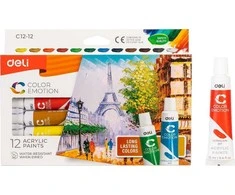 Akriliniai dažai DELI, 12 spalvų, 12ml tūbelėse