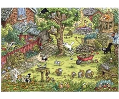 Dėlionė Heye Puzzle 1000 el. Koty Simona, Zabawy w ogrodzie (Puzzle+plakat) Heye