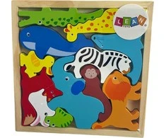 Lean Toys Edukacinė medinė dėlionė gyvūnai 12 vnt.