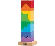 Woody 91102 Eco Wooden Edukacinis spalvotas kraunamas bokšto konstruktorius (9vnt) vaikams nuo 2 metų (9x26cm)