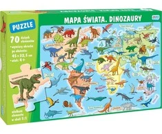 Dėlionė Wydawnictwo Jako Puzzle 70 elementų. Pasaulio žemėlapis. Dinozaurai