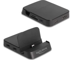 „DeLOCK“ 4K išmaniojo telefono prijungimo stotelė su integruotu laikikliu – HDMI/USB/šabukas/SD/Micro SD, skirta „Android“ arba „Windows“