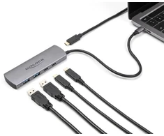 „DeLOCK 64299“ šakotuvai ir šakotuvai USB 3.2 Gen 1 (3.1 Gen 1) Type-C 10000 Mbit/s pilkas