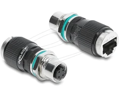 Delock M12 Adapteris kodowany D 4 Pin gniazdo do RJ45 gniazdo do montażu apvalus prosty (90663)