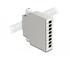 Delock Fiber Optic Distribution Box for DIN rail 8 port pilkas, Piggy-back connector, Straight, Female, Metal, 126 mm