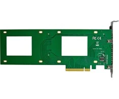 Delock „InLine® PCIe“ plokštė su 2 vidinėmis U.2 NVMe SFF-8639 jungtimis – dvišakė, PCIe x8, plona