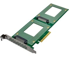 Delock „InLine® PCIe“ plokštė su 2 vidinėmis U.2 NVMe SFF-8639 jungtimis – dvišakė, PCIe x8, plona