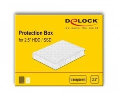 „DeLOCK“ apsauginė dėžutė 2,5 colio HDD / SSD diskui, skaidri, dangtelis, plastikinis, skaidrus, 2,5 colio, 80 mm, 105 mm