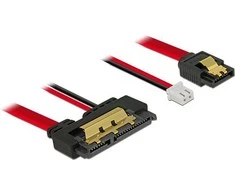 DELOCK Cable SATA 6 Gb/s 7 kontaktų lizdas + 2 kontaktų maitinimo lizdas > SATA 22 kontaktų lizdas tiesus (5 V) metalinis 30 cm