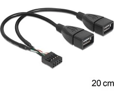 „Delock“ USB kabelio kaiščio antraštė, lizdas > 2 x A tipo USB 2.0 lizdas, 20 cm