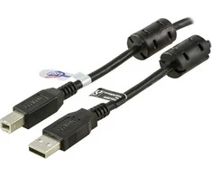 DELTACO USB 2.0 kabelis Type A - Type B , su feritais, 3m, juodas USB-230FS