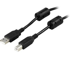 DELTACO USB 2.0 kabelis, A tipo jungtys - B tipo jungtys, 5 m, ferito šerdys, juodas / USB-250FS