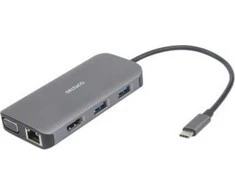 USB-C jungčių stotelė DELTACO, 9in1, 3x USB-A, SD/Micro SD, RJ45, HDMI, VGA, sidabrinė / USBC-HDMI25 / 1902420
