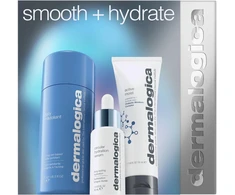 Smooth + Hydrate rinkinys Dermalogica: Daily Milkfoliant šveičiamieji milteliai, 74 g + Active Moist prebiotinis drėkinamasis kremas veidui, 50 ml + Circular Hydration hialurono rūgšties serumas veidui, 30 ml