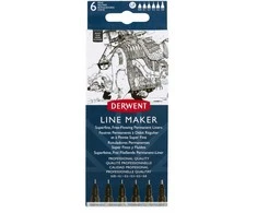 Derwent Line Maker fineliners juodos spalvos, 6 vnt.