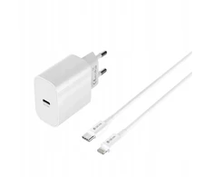 Devia laidinis įkroviklis Smart PD GaN 30W 1x USB-C baltos spalvos + kabelis USB-C - Lightning