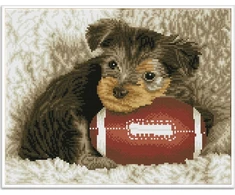 DIAMOND DOTZ Haft diamentowy Deimantinė mozaika Footy Pup Szczeniak su piłką do rugby 49x40cm DQ8017