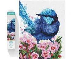 DIAMOND DOTZ Deimantinis siuvinėjimas Diamond Dotz Deimantinė mozaika Mėlynas paukštis gėlėse Splendid Fairy Wren 35x43cm DQ10023