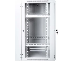 Digitus 19" 18U prie sienos montuojama tinklo spintelė 600x600, stiklinės durys, pilka, sekcijinė, surinkta, 60kg