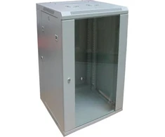 Digitus 19" 18U prie sienos montuojama tinklo spintelė 600x600, stiklinės durys, pilka, sekcijinė, surinkta, 60kg