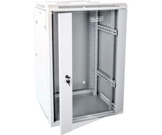 Digitus 19" 18U prie sienos montuojama tinklo spintelė 600x600, stiklinės durys, pilka, sekcijinė, surinkta, 60kg