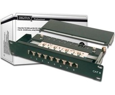 Assmann Electronic DIGITUS CAT 6 E klasės skydelis ekranuotas 8 prievadų RJ45 8P8C LSA 1U 254 mm (10 colių) Rack Mount spalva juodas RAL 9005