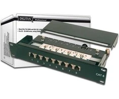 Assmann Electronic DIGITUS CAT 6 E klasės skydelis ekranuotas 8 prievadų RJ45 8P8C LSA 1U 254 mm (10 colių) Rack Mount spalva juodas RAL 9005
